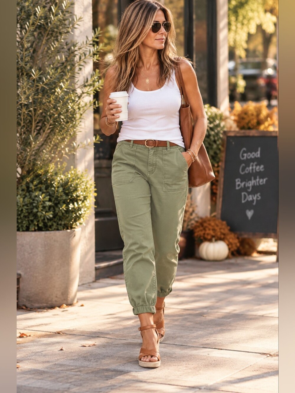 Women's Olive Utility Jogger Pants - Casual Everyday Style